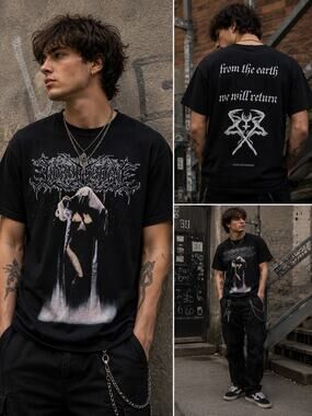 Guildan "From the Earth We Will Return" Gothic Death Metal Graphic T-Shirt Blk M